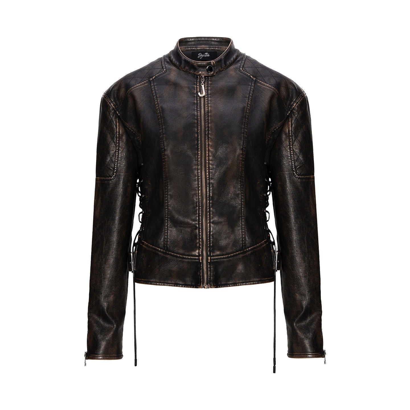 JYOSEI_Faux_Leather_Drawstring_Loose_Euro_Jacket_Low_Waist_Skirt_Women_Top_&_Skirt_Sets_MISSTT