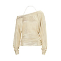 JYOSEI_Gold_Chain_Asymmetric_Slanted_Neck_Pleated_Loose_Women_Long_Sleeve_Crop_Tops_MISSTT