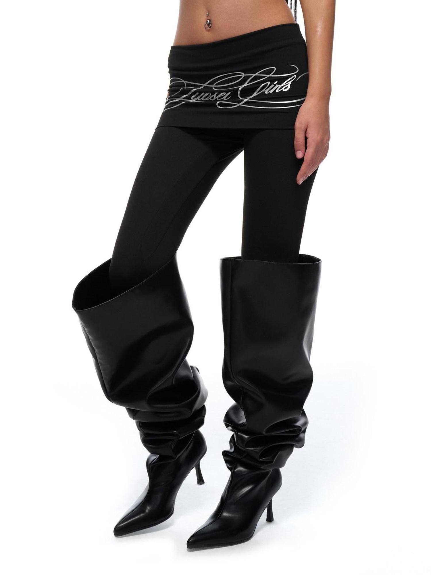 JYOSEI High Stretch Shaping Euro Spliced Skinny Elastic Waist Women Black Leggings