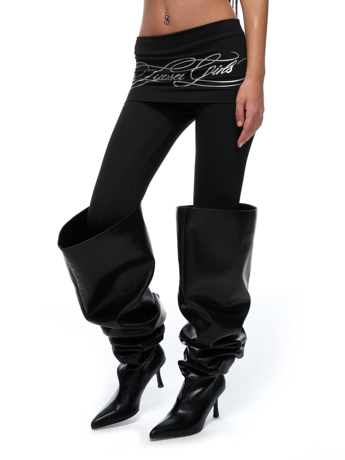 JYOSEI High Stretch Shaping Euro Spliced Skinny Elastic Waist Women Black Leggings
