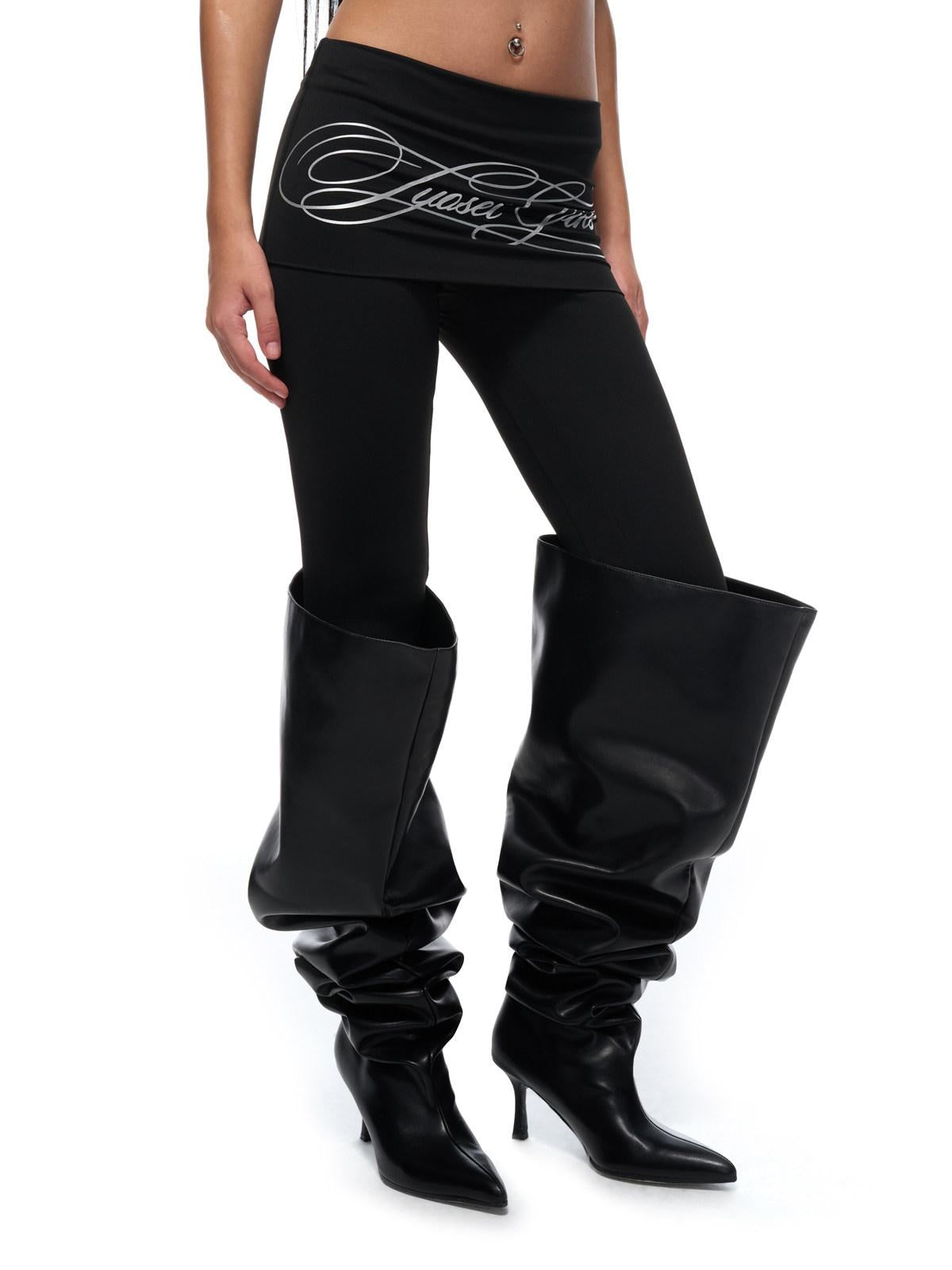 JYOSEI High Stretch Shaping Euro Spliced Skinny Elastic Waist Women Black Leggings
