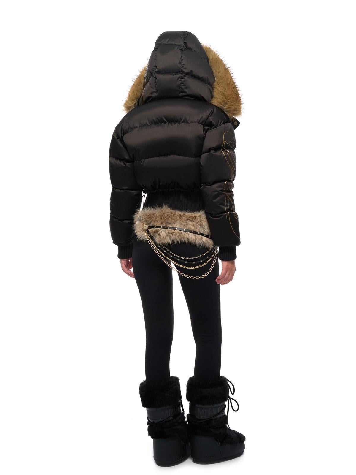 JYOSEI High Waist Fitted Hot Girl Faux Two Piece Hooded 90% Down Black Down Jackets