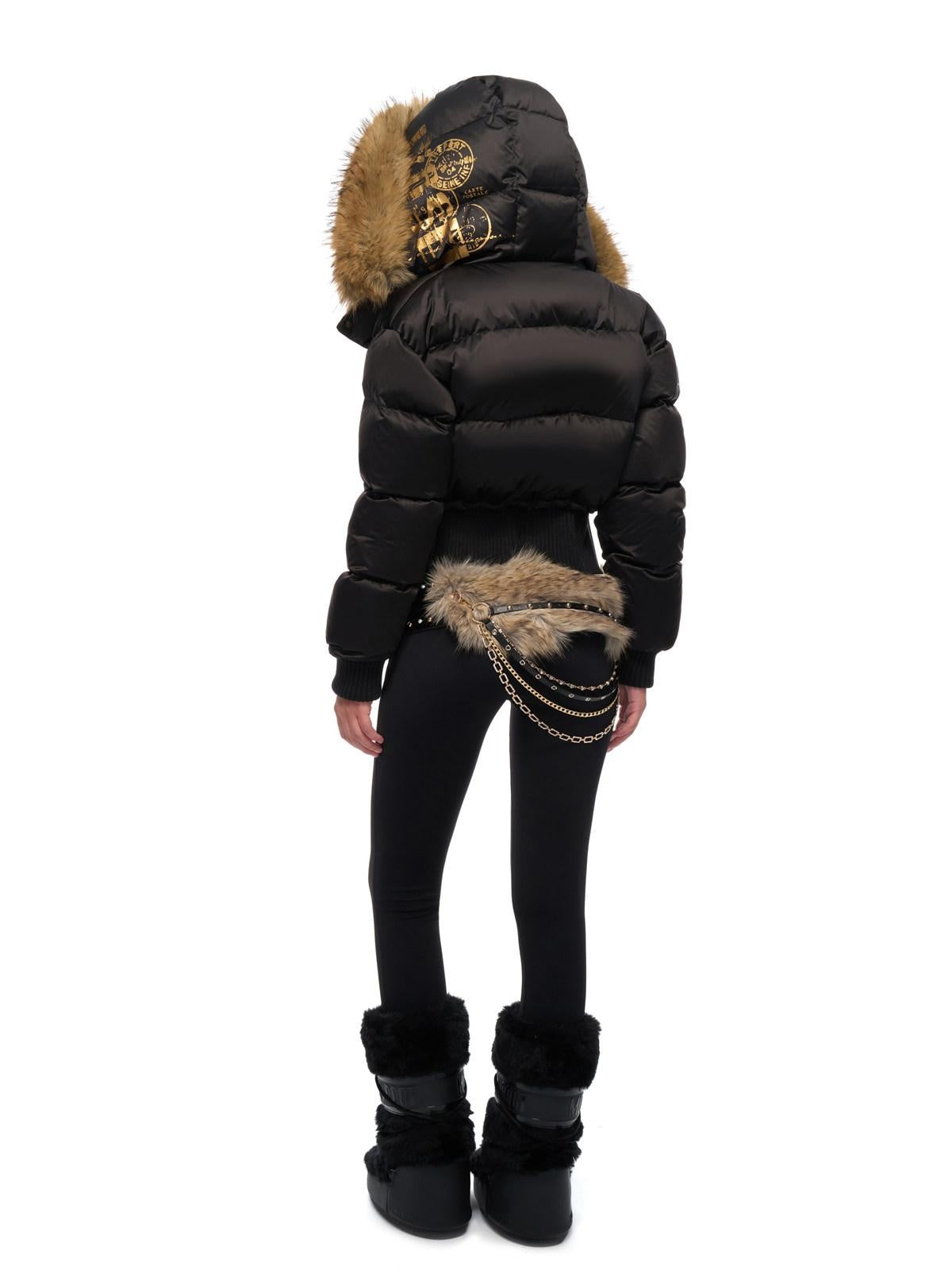 JYOSEI High Waist Fitted Hot Girl Faux Two Piece Hooded 90% Down Black Down Jackets