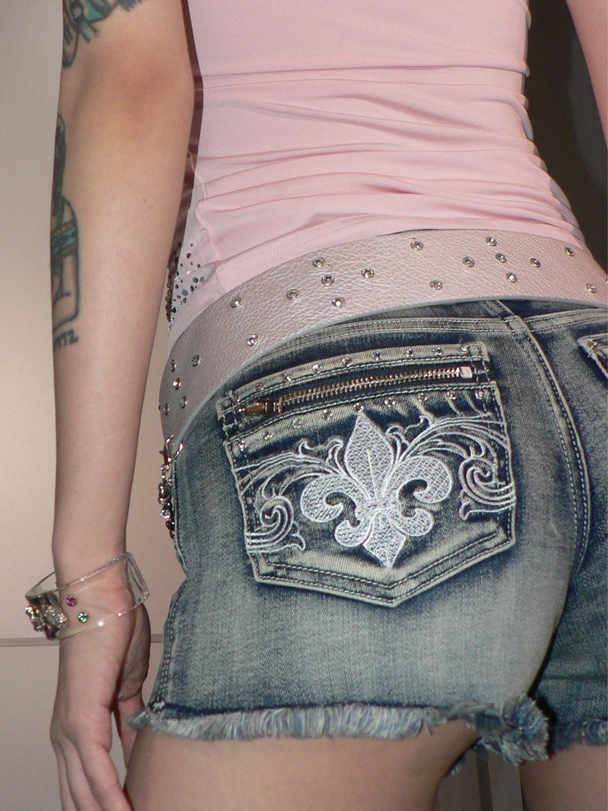 JYOSEI Light Wash Distressed American Slim Fit Mid Low Rise Micro Stretch Denim Shorts