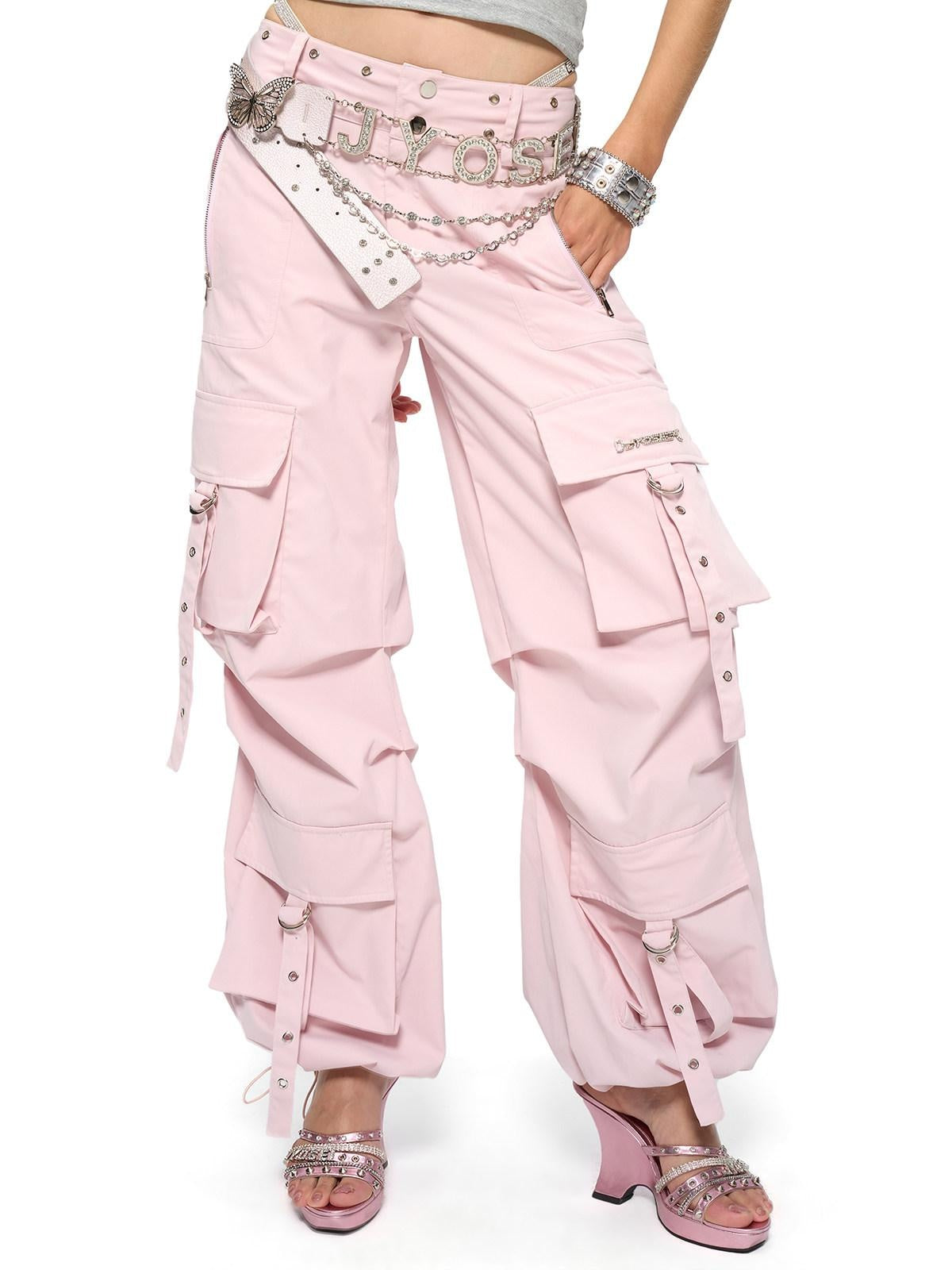 JYOSEI Original Pocket Workwear Loose Mid Rise Metal Trim Women Cargo Pants