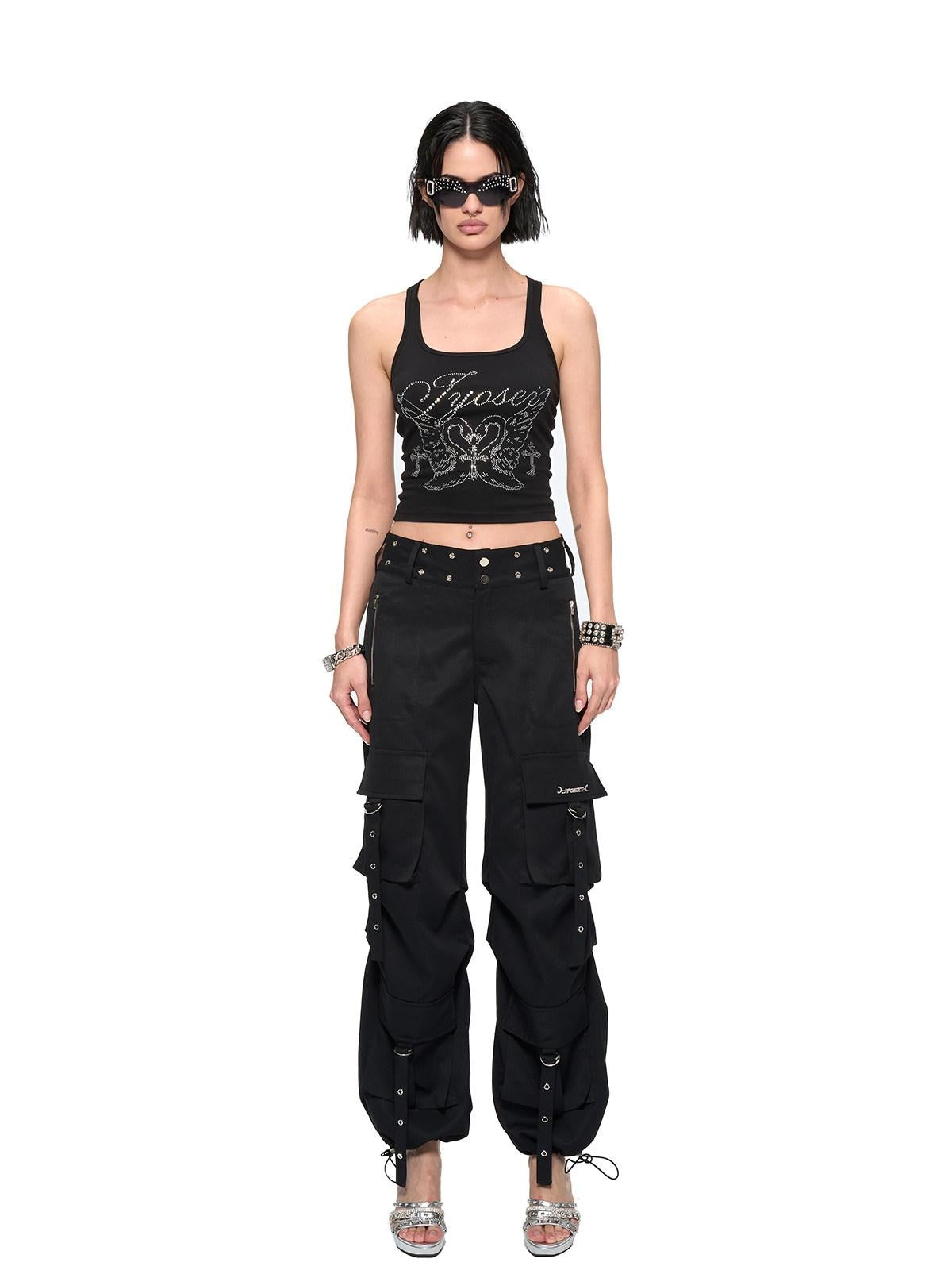 JYOSEI Original Pocket Workwear Loose Mid Rise Metal Trim Women Cargo Pants