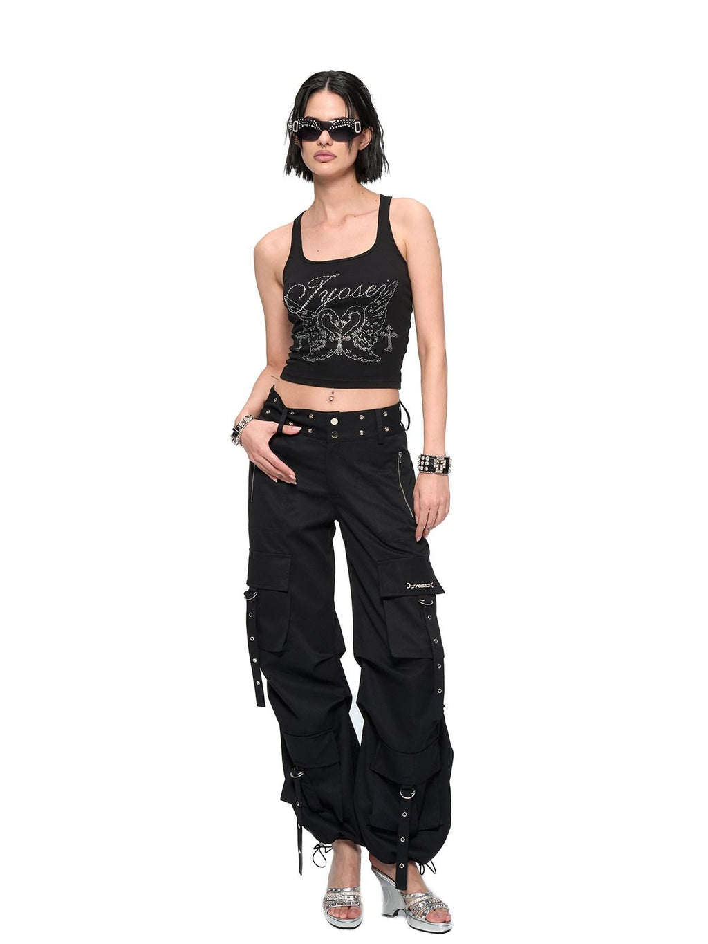 JYOSEI Original Pocket Workwear Loose Mid Rise Metal Trim Women Cargo Pants