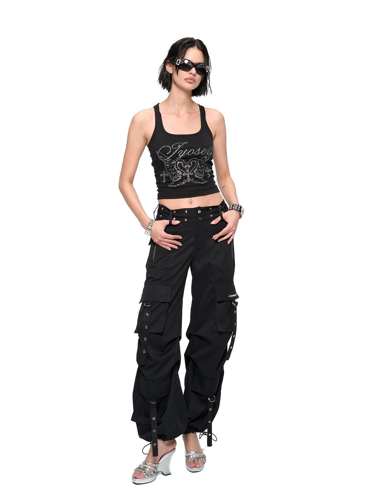 JYOSEI Original Pocket Workwear Loose Mid Rise Metal Trim Women Cargo Pants