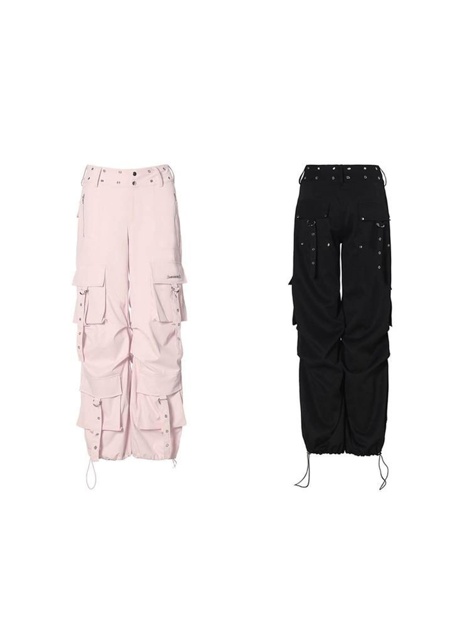 JYOSEI Original Pocket Workwear Loose Mid Rise Metal Trim Women Cargo Pants