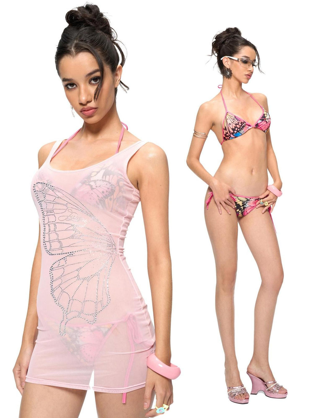JYOSEI Padded Triangle Bikini Stretch Polyester Beachwear Top & Shorts Sets