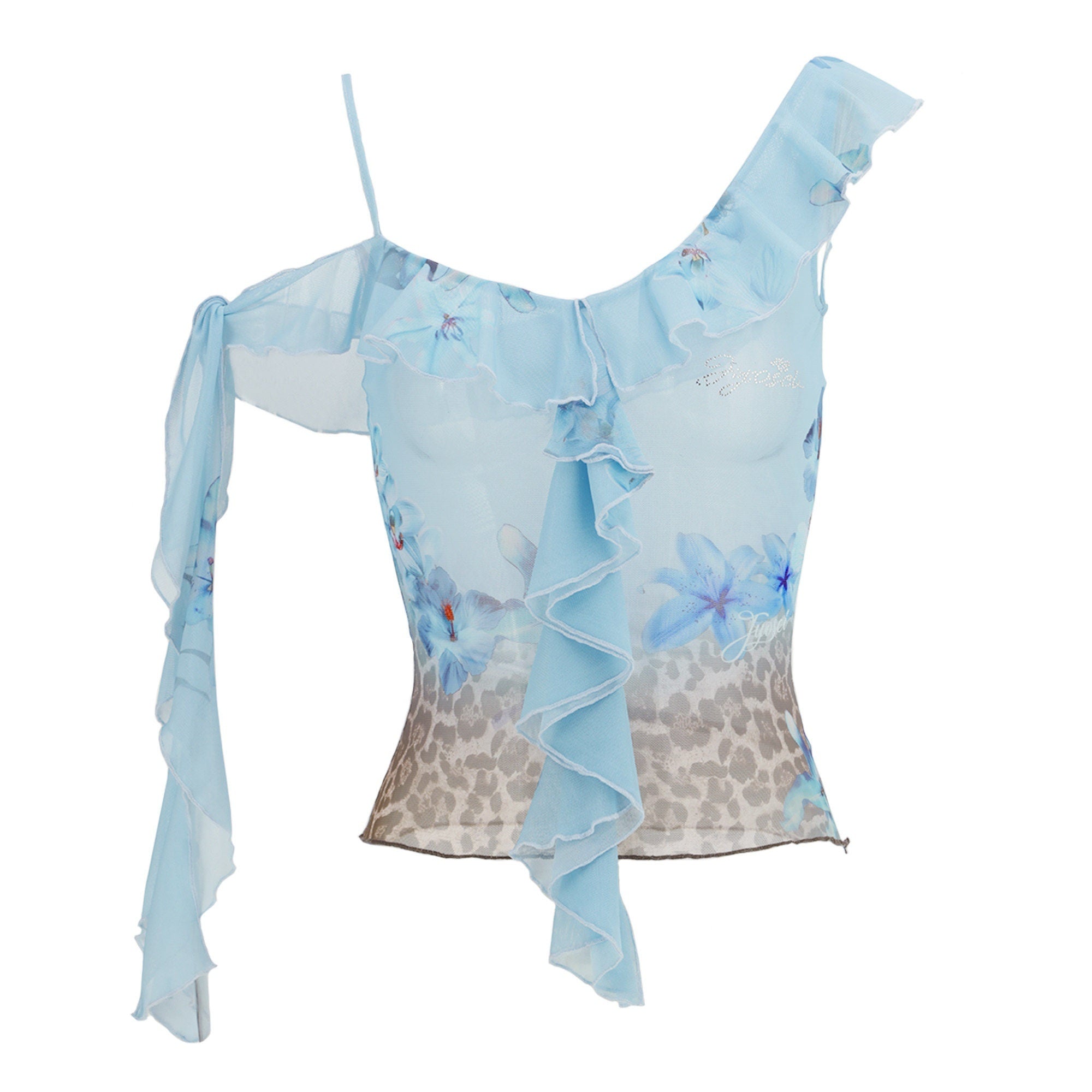 JYOSEI_Ruffle_Floral_Tie_Slim_Fit_Sexy_Girly_Light_Blue_Printed_Off_Shoulder_Crop_Tops_MISSTT