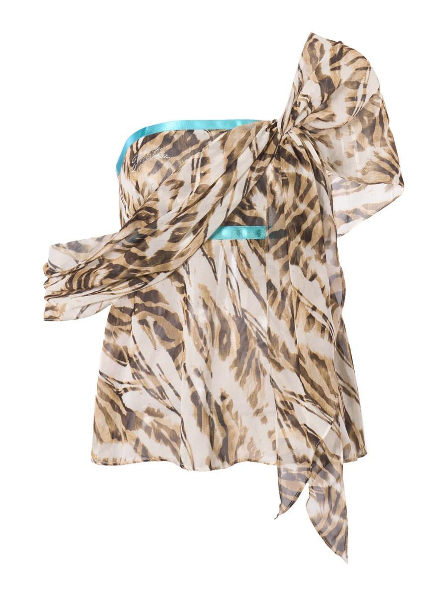 JYOSEI Sexy Backless Asymmetric Contrast Tiger Print Chiffon Loose Tube Tops