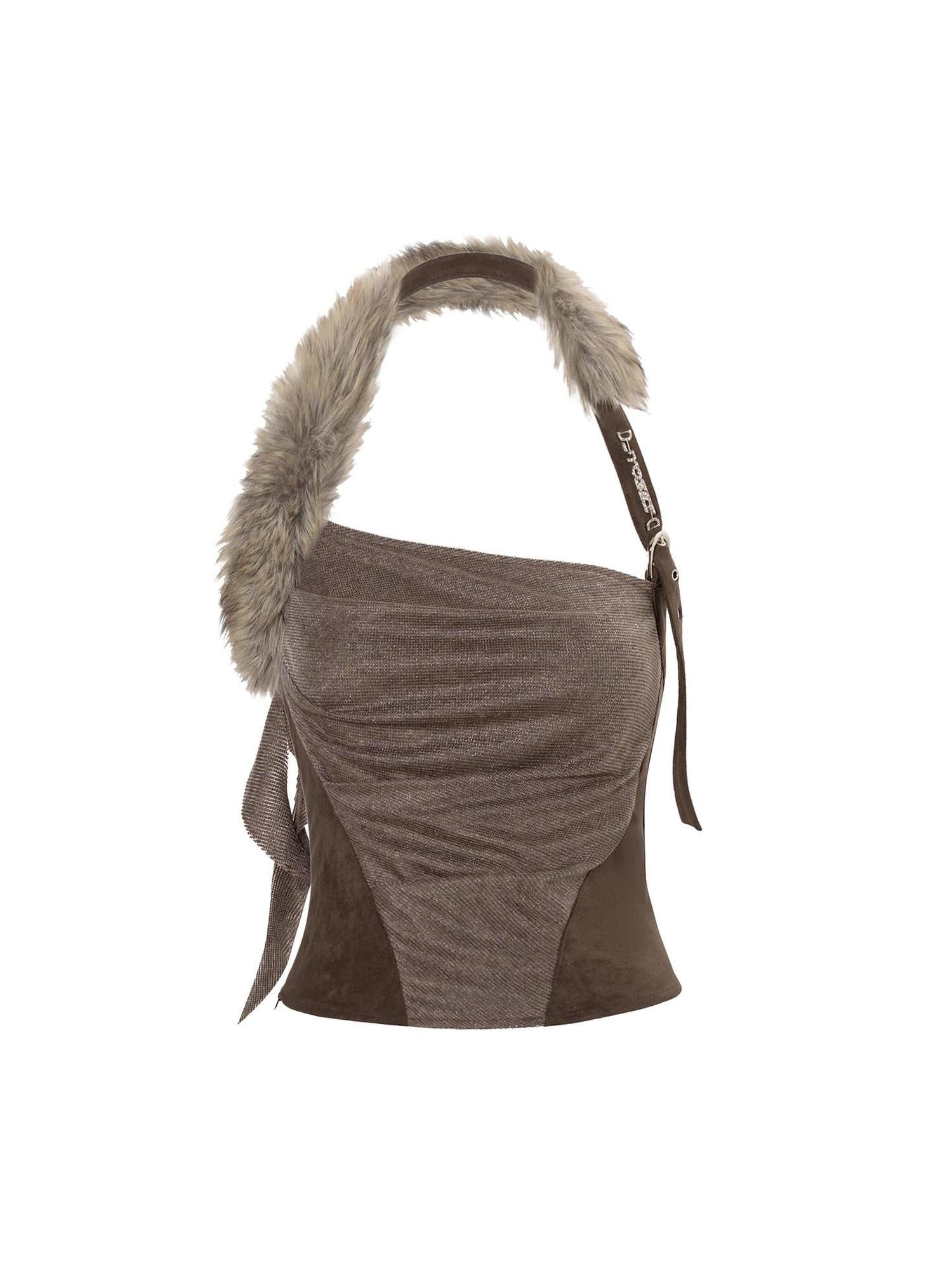 JYOSEI Sexy Faux Leather Halter Slim Fit Backless Ruffle Sparkle Women Camisoles