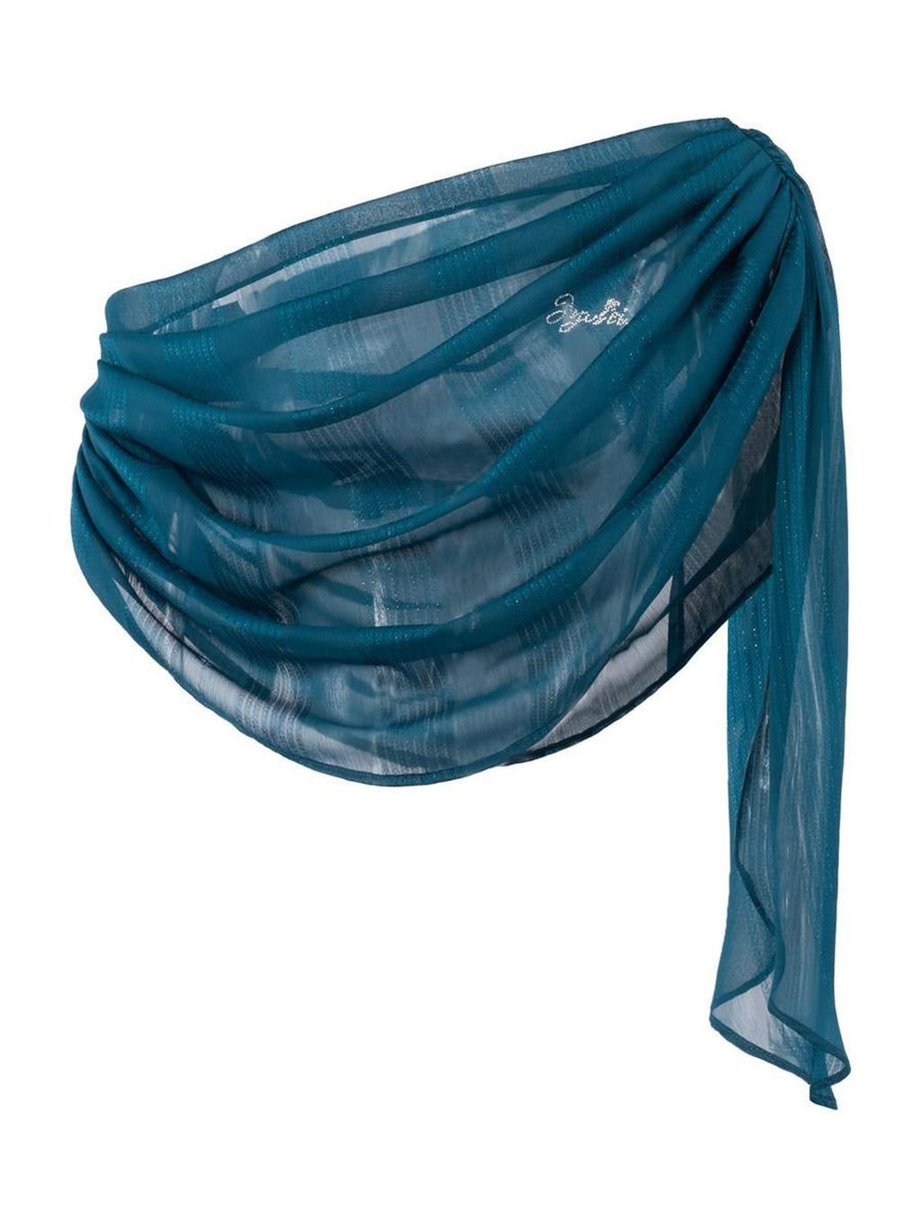 JYOSEI Sexy Shimmer Ruched Peacock Blue Asymmetric Loose One Size Women Chiffon Scarves