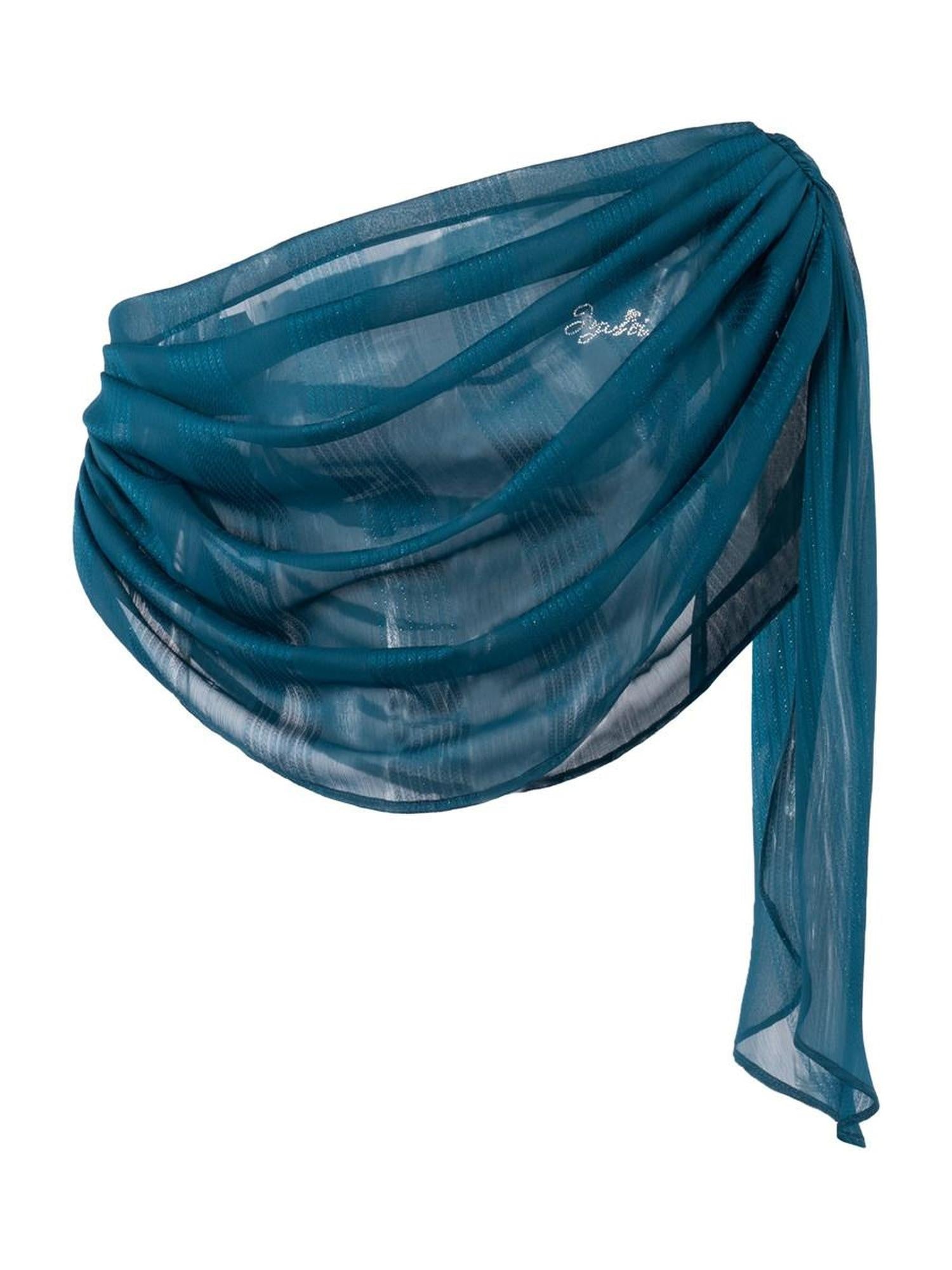 JYOSEI Sexy Shimmer Ruched Peacock Blue Asymmetric Loose One Size Women Chiffon Scarves