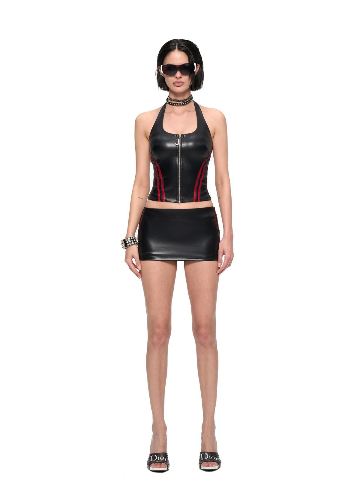 JYOSEI Sexy Zipper Round Neck Polyester Crop Top Mini Skirt Women Top & Skirt Sets