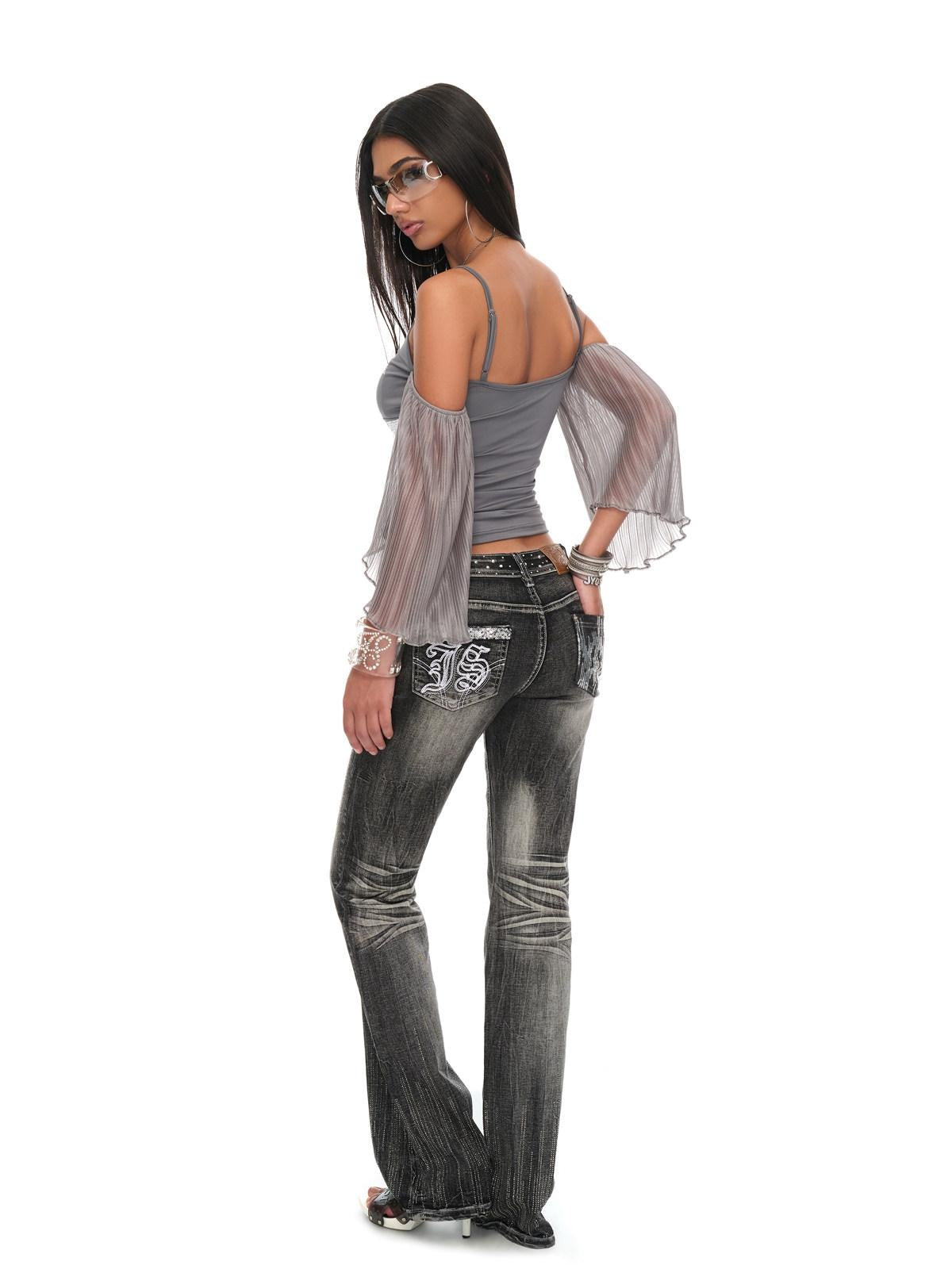 JYOSEI Shimmer Sequin Ruffle Backless V-neck Tight Fit Stretch Women Gray Camisoles