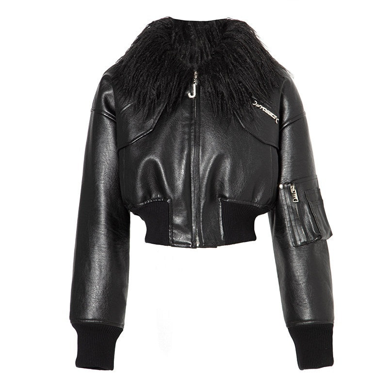 JYOSEI_Shiny_Pu_Zipper_Cropped_Loose_Street_Style_Youth_Casual_Black_Leather_Jackets_MISSTT