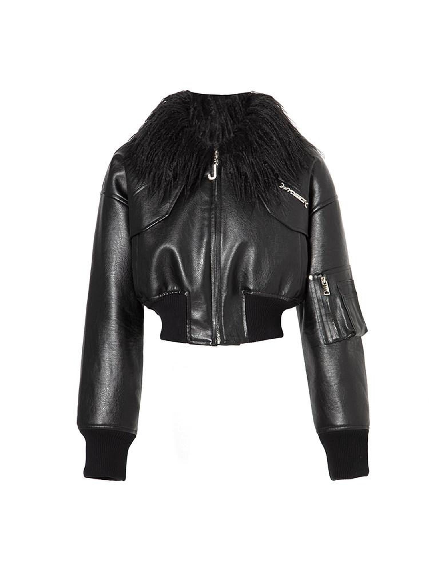 JYOSEI Shiny Pu Zipper Cropped Loose Street Style Youth Casual Black Leather Jackets