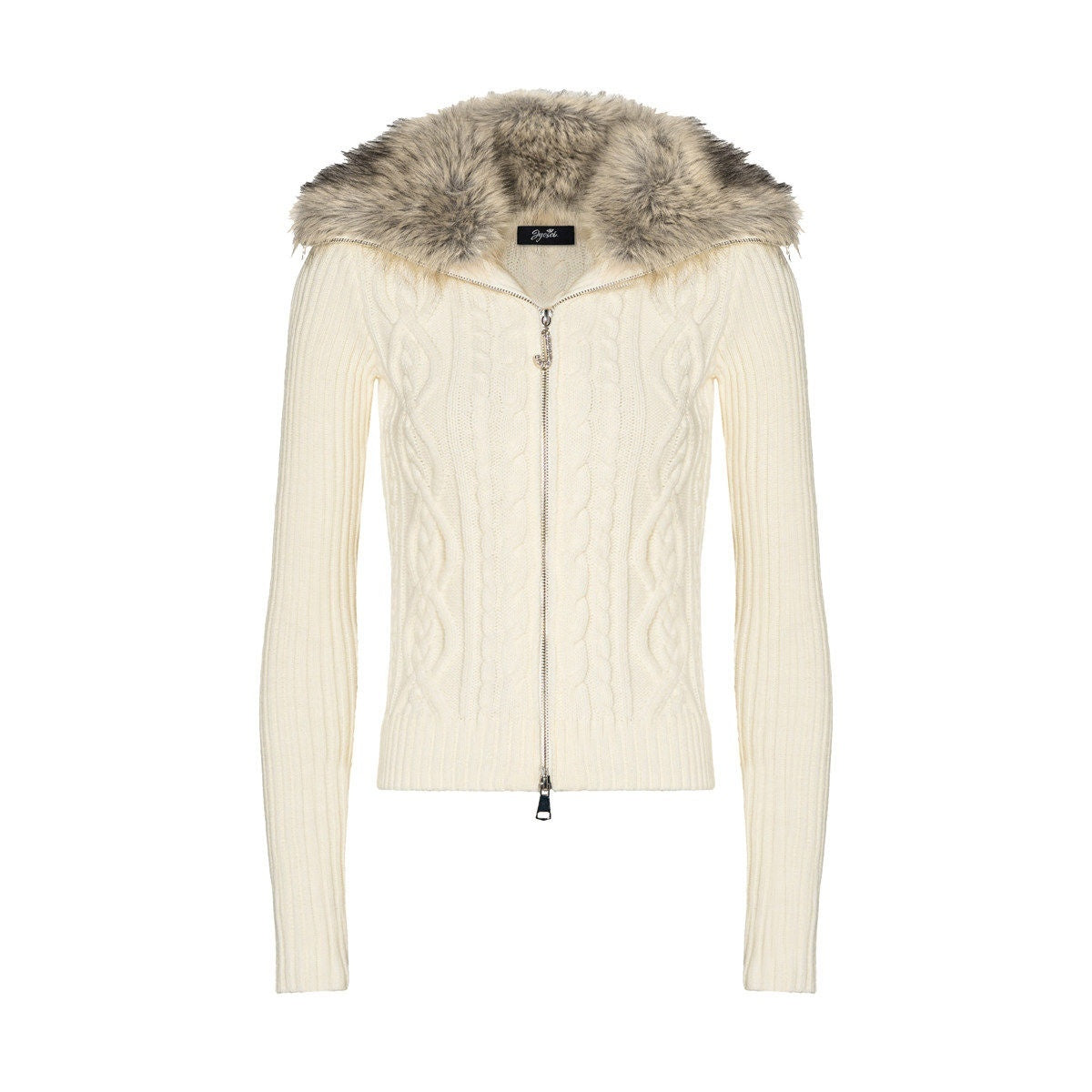 JYOSEI_Soft_Cinched_Waist_Sexy_Chic_Double_Zipper_Diamond_Knit_Women_Cardigans_MISSTT