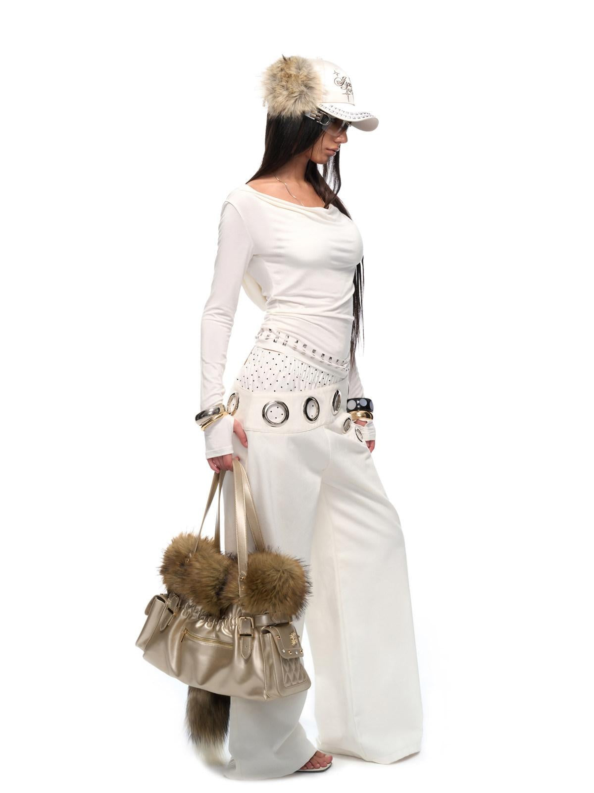 JYOSEI Soft Cotton Spandex Slim Hooded Studded Women White Long Sleeve T-Shirts