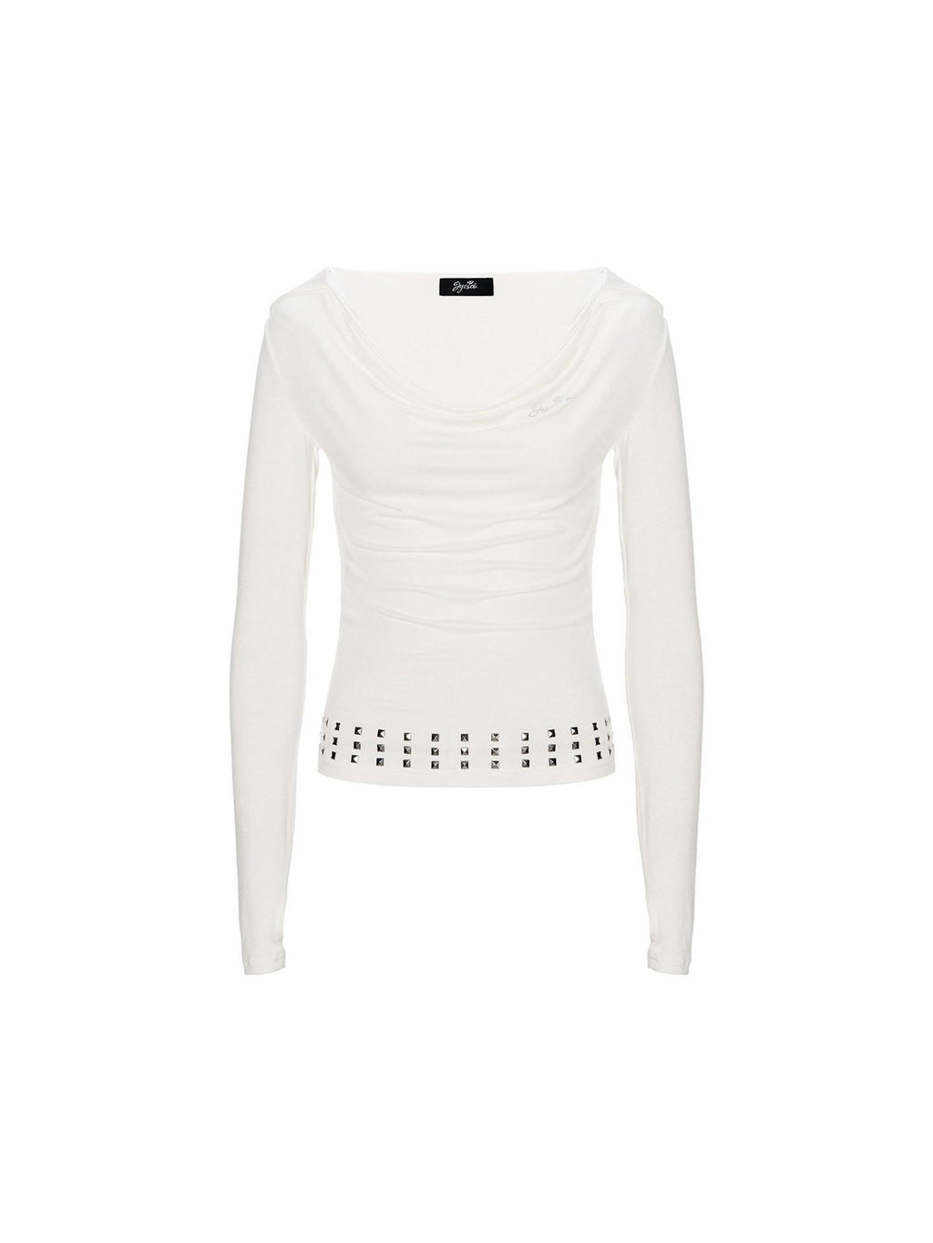 JYOSEI Soft Cotton Spandex Slim Hooded Studded Women White Long Sleeve T-Shirts