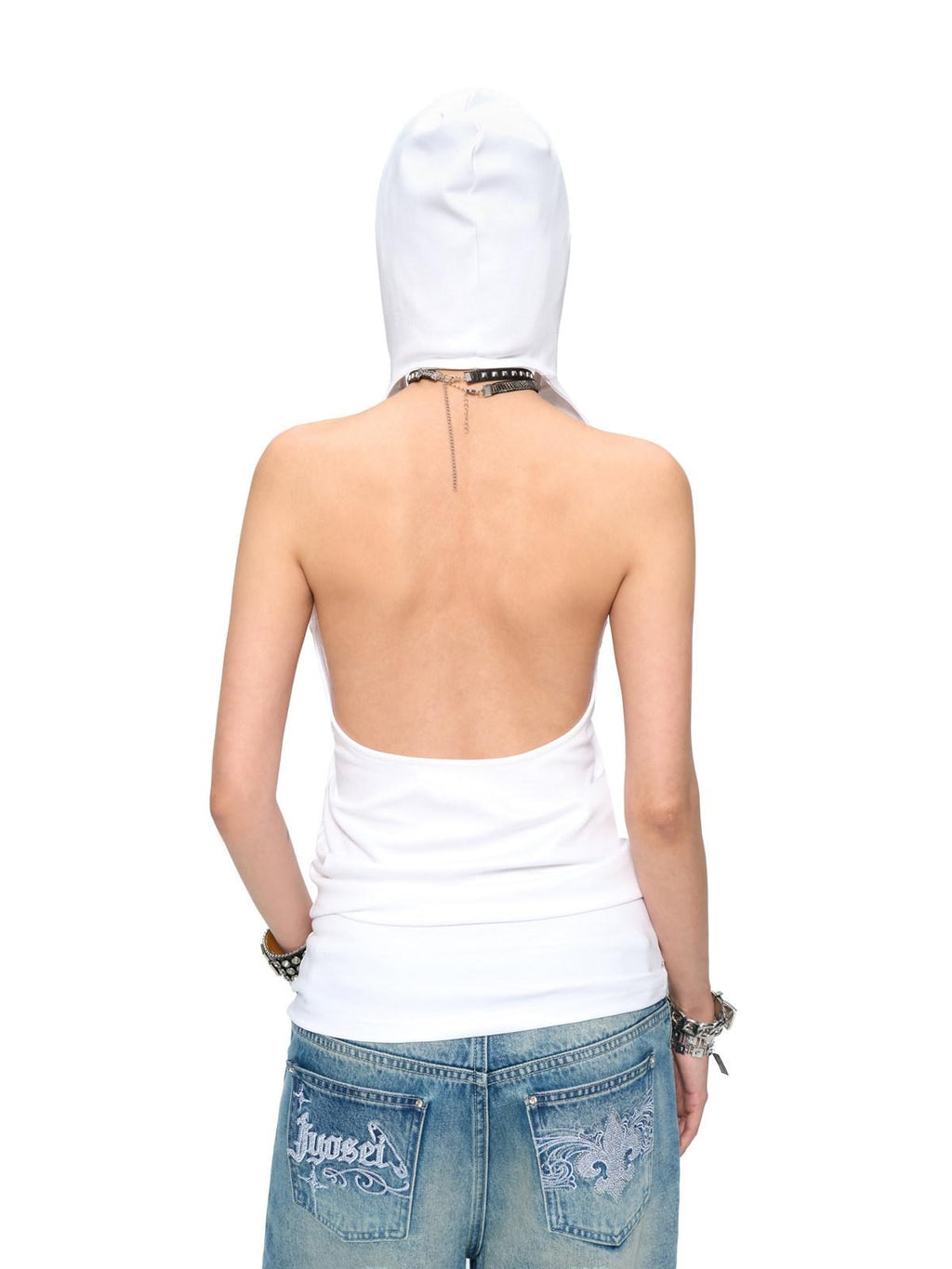 JYOSEI Soft Cotton V-neck Sleeveless Printed Rhinestone Straight H Fit Womens Hoodie