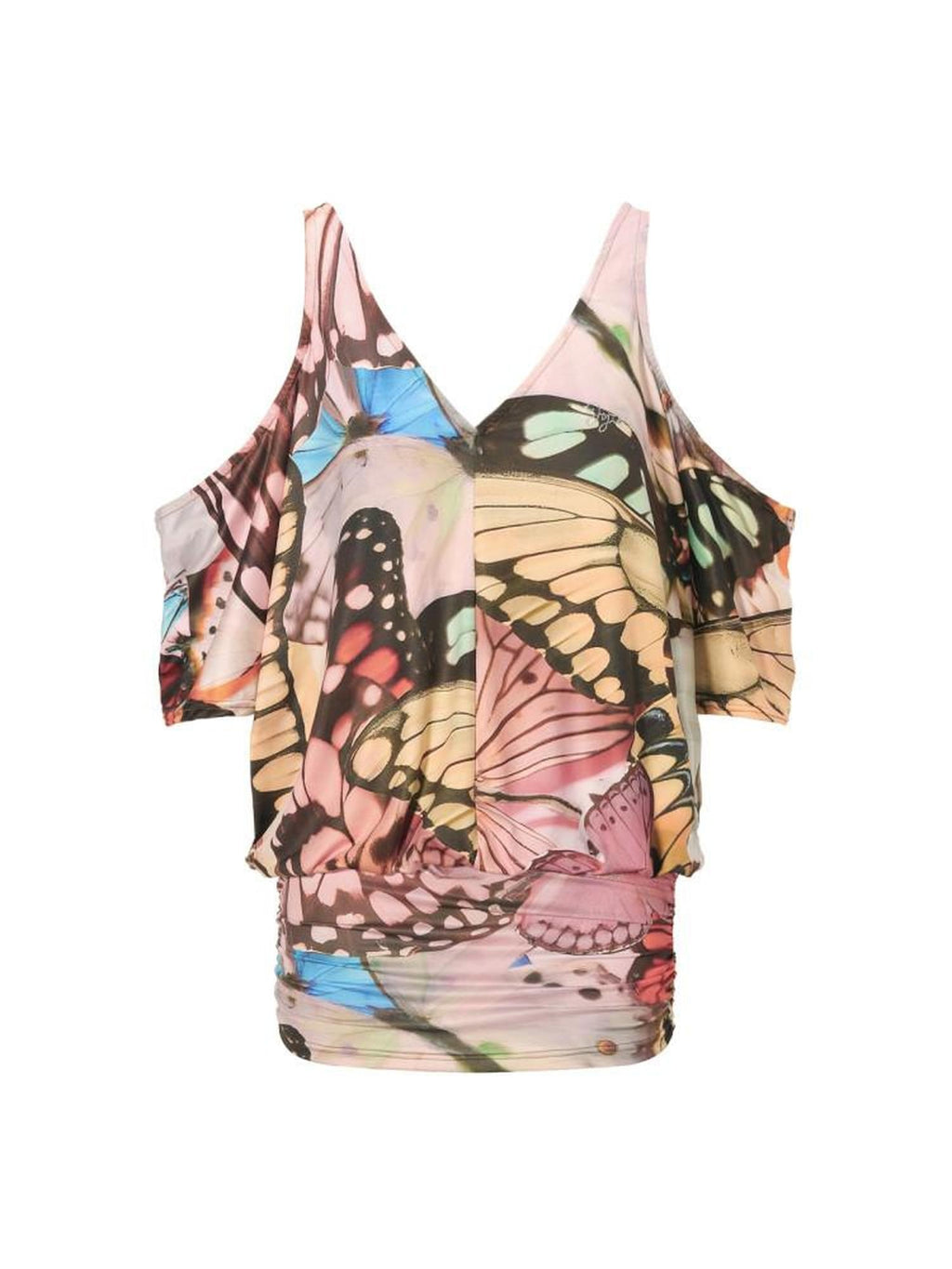 JYOSEI Soft Ruched V-neck Batwing Sleeve Floral Print Natural Waist Mini Dresses