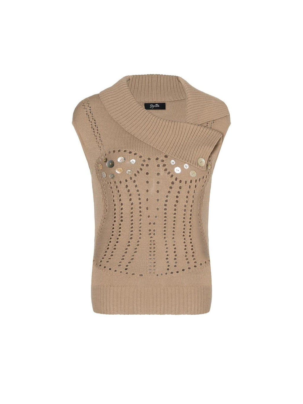 JYOSEI Soft Wool Blend Slim Fit Asymmetric Button Light Khaki Knitted Ladies Tank Tops