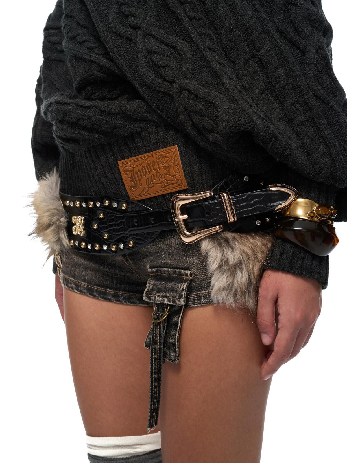 JYOSEI Studded Embossed Letter Y2K Street Casual Pu Pin Buckle Detachable Chain Belts