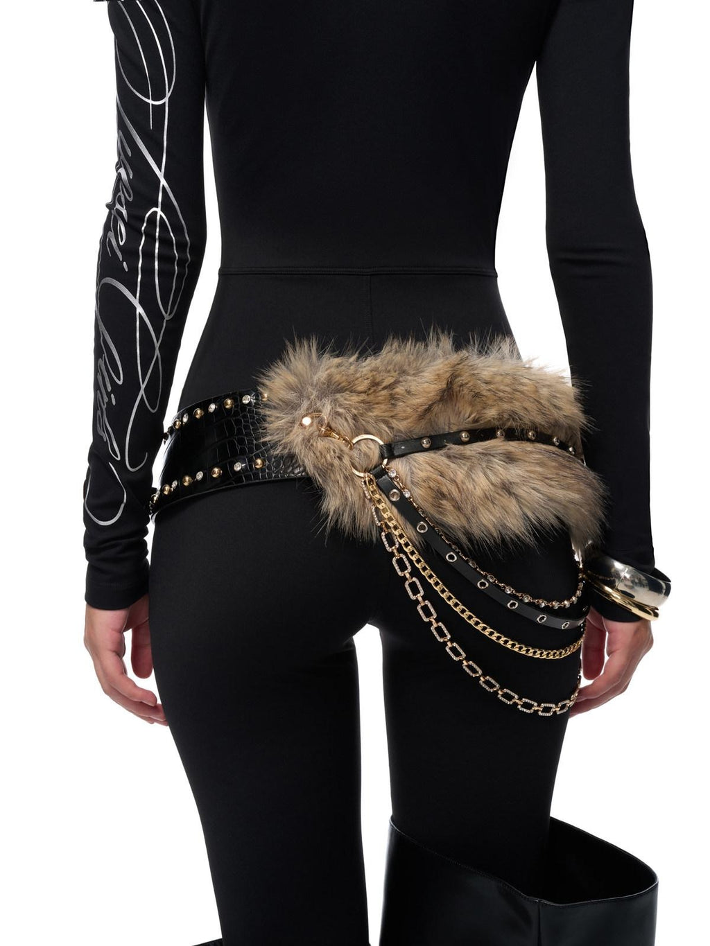 JYOSEI Studded Embossed Letter Y2K Street Casual Pu Pin Buckle Detachable Chain Belts