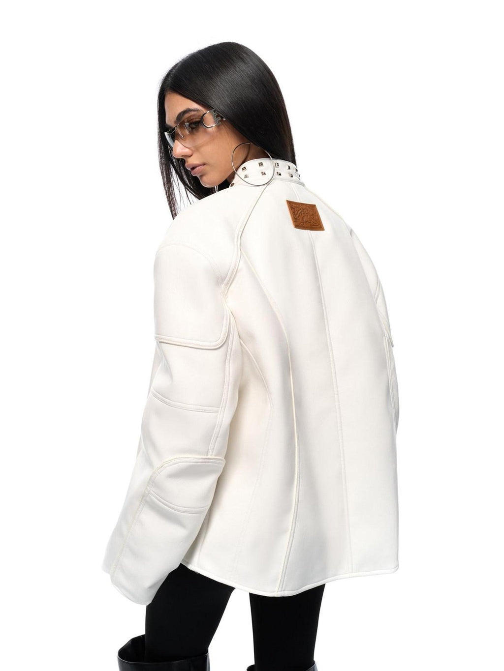 Thick Matte Pu Oversized Unisex Zip Stand Collar Street White Leather Jackets
