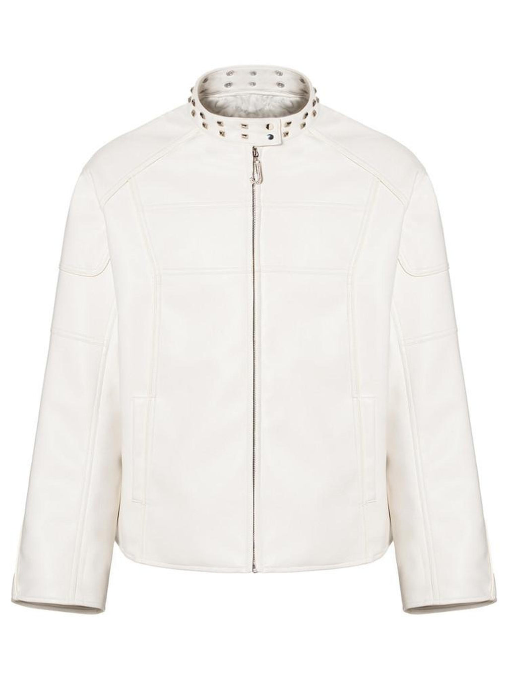 Thick Matte Pu Oversized Unisex Zip Stand Collar Street White Leather Jackets