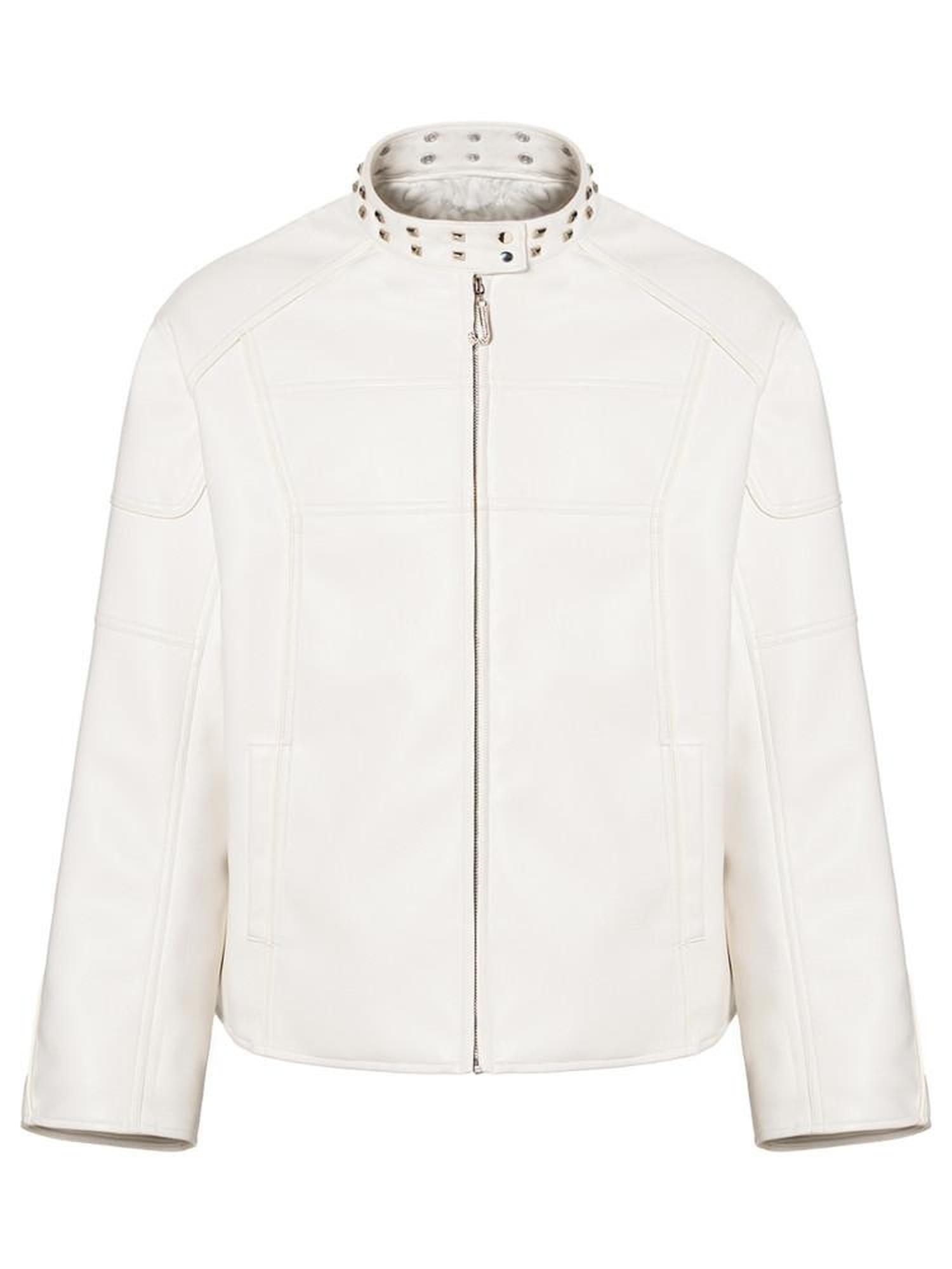 Thick Matte Pu Oversized Unisex Zip Stand Collar Street White Leather Jackets
