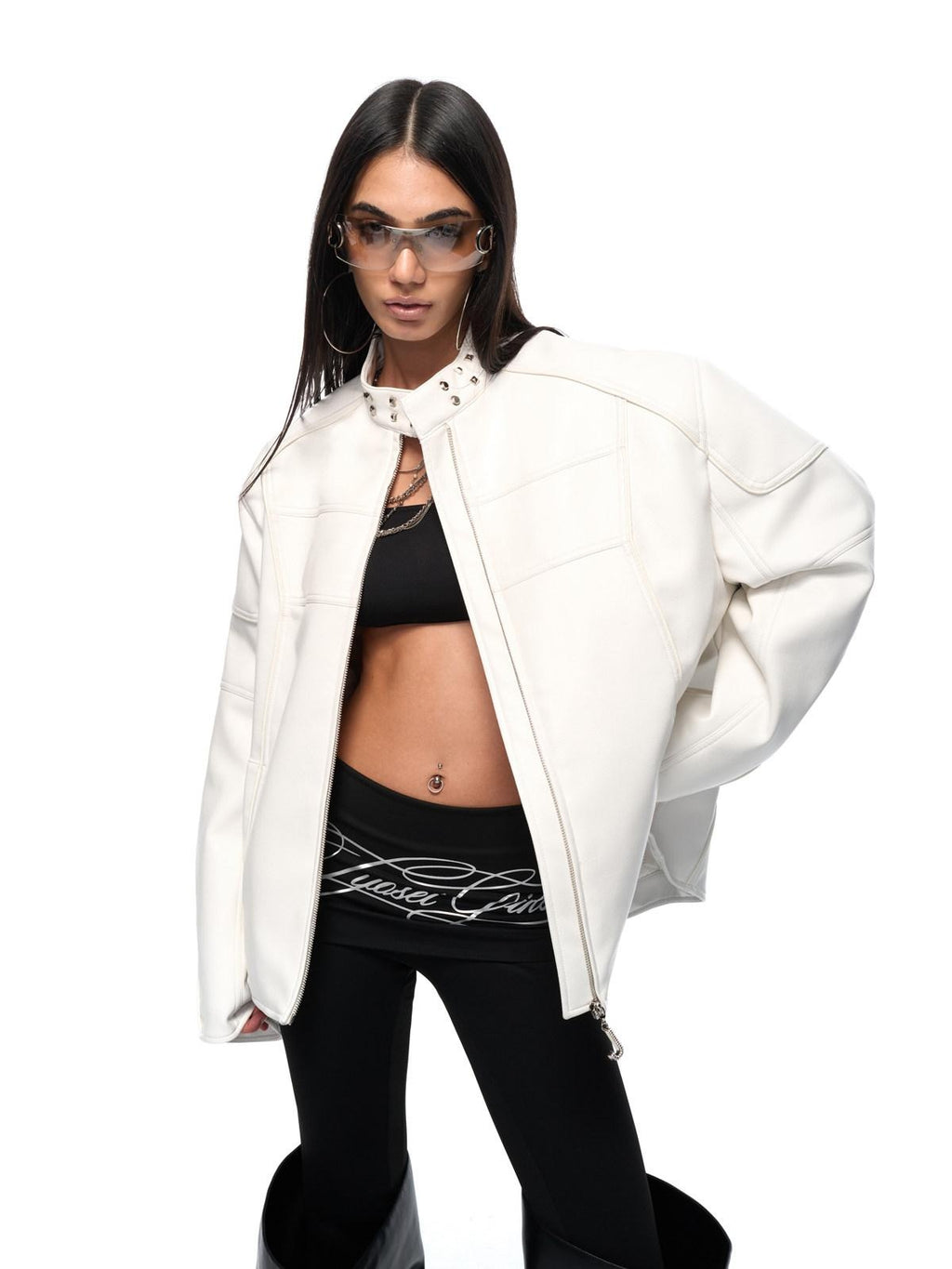 Thick Matte Pu Oversized Unisex Zip Stand Collar Street White Leather Jackets