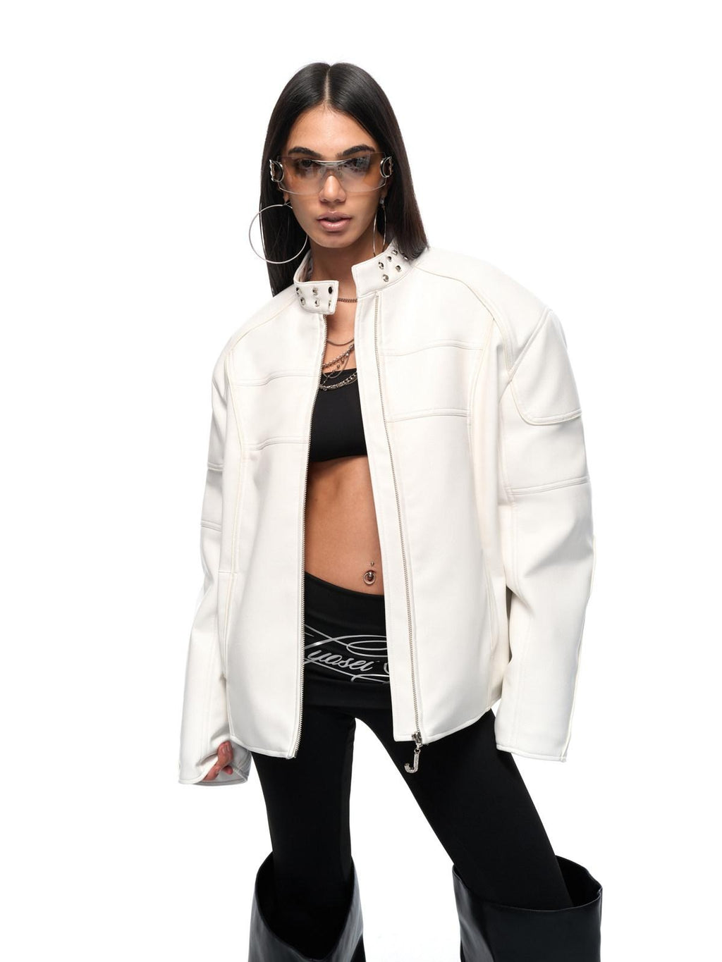 Thick Matte Pu Oversized Unisex Zip Stand Collar Street White Leather Jackets