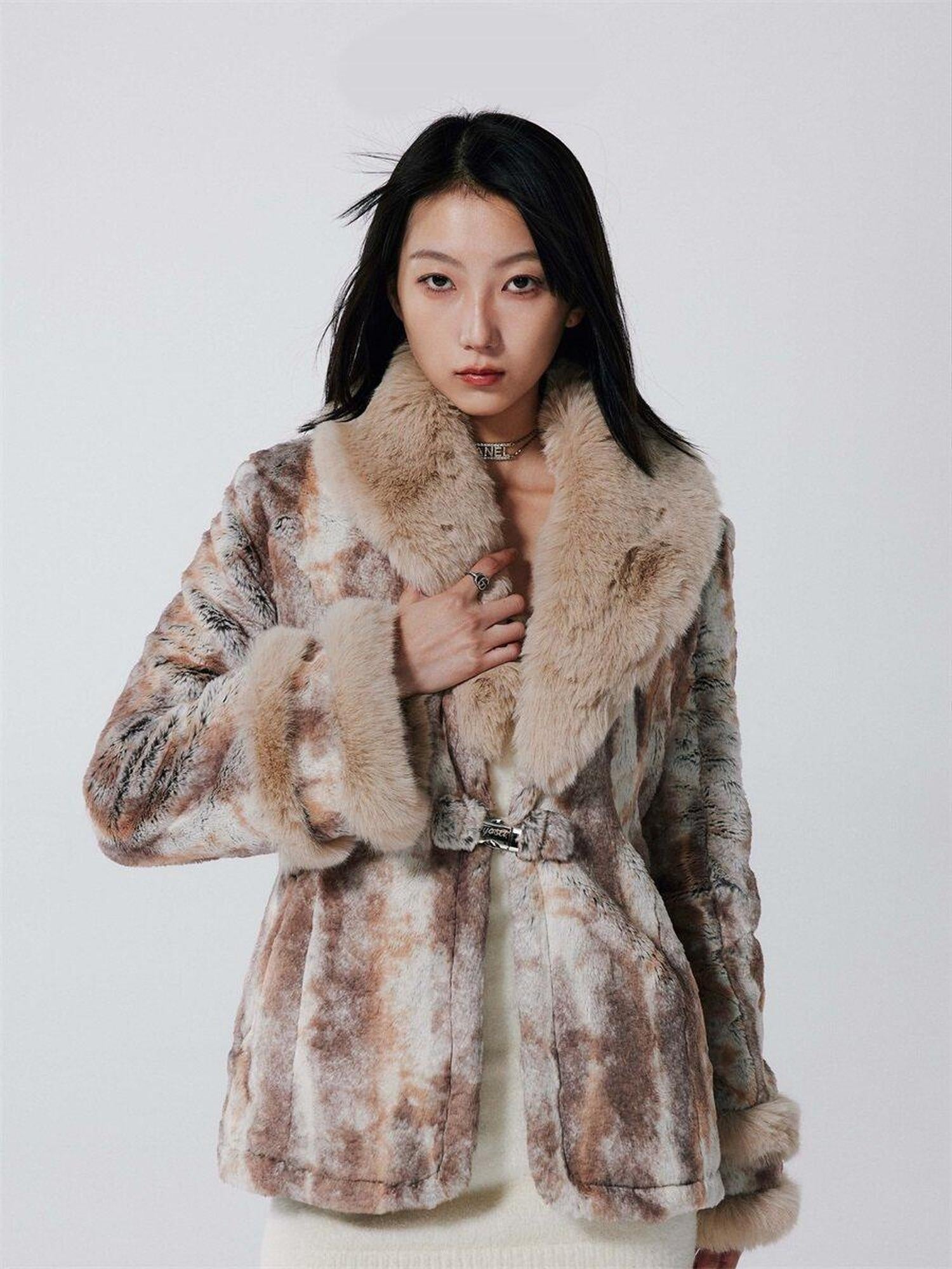 JYOSEI Warm Light Brown High Waist V-neck Buttoned Women Polyester Short Coat