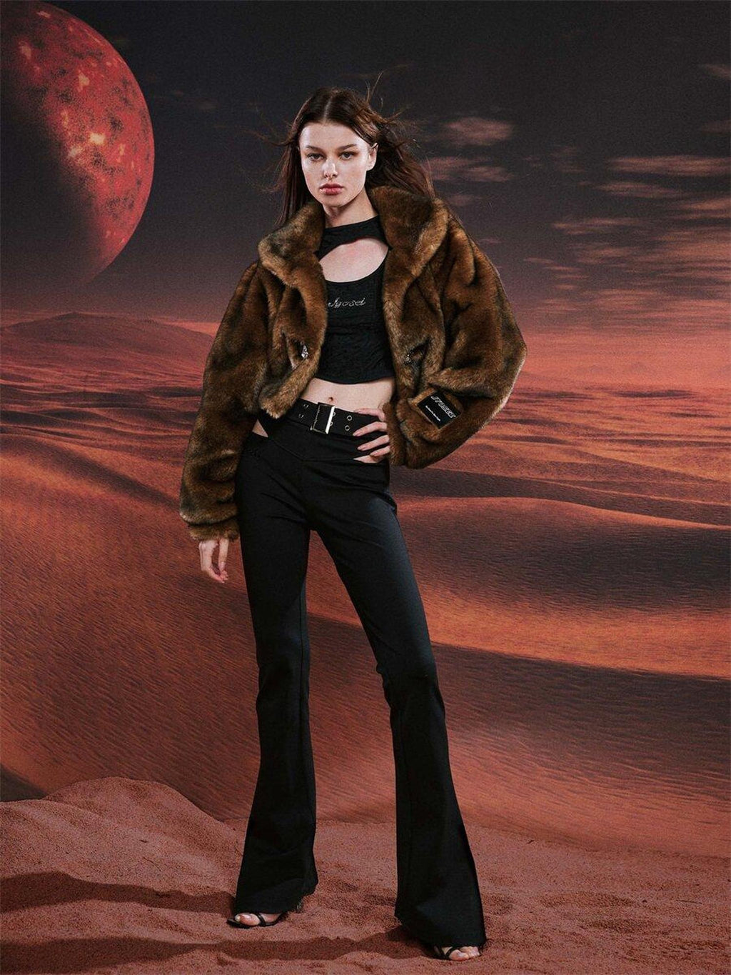 JYOSEI Warm Original Design Loose Lantern Sleeve Cropped Button Women Brown Short Coat