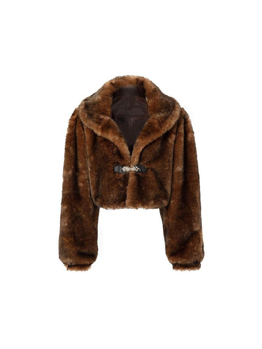 JYOSEI Warm Original Design Loose Lantern Sleeve Cropped Button Women Brown Short Coat