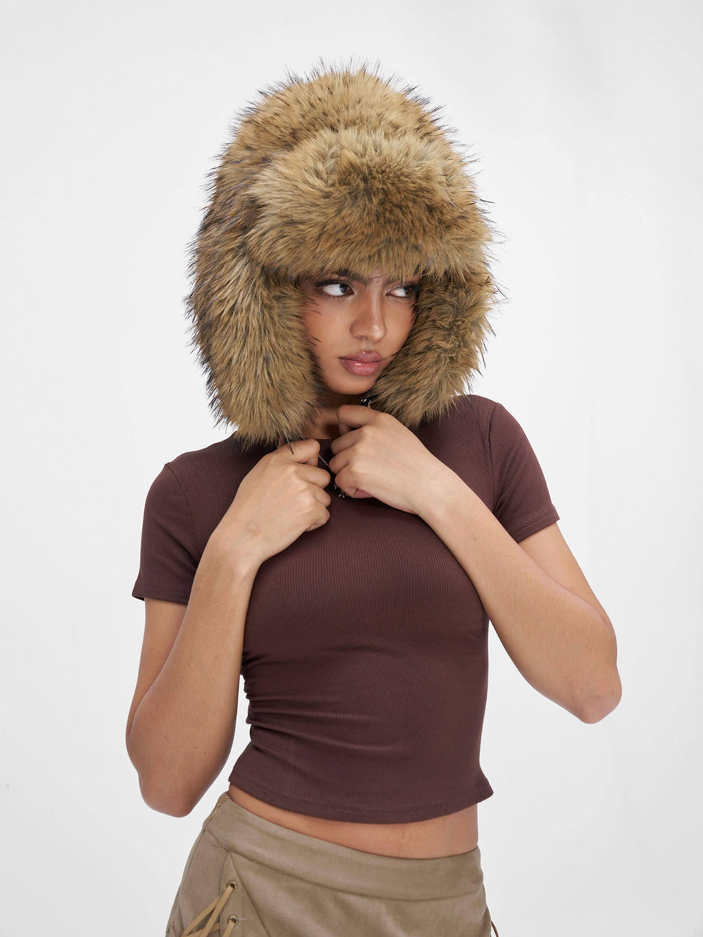JYOSEI Warm Polyester Street Round Top Wide Brim Trapper Women One Size Camel Hats