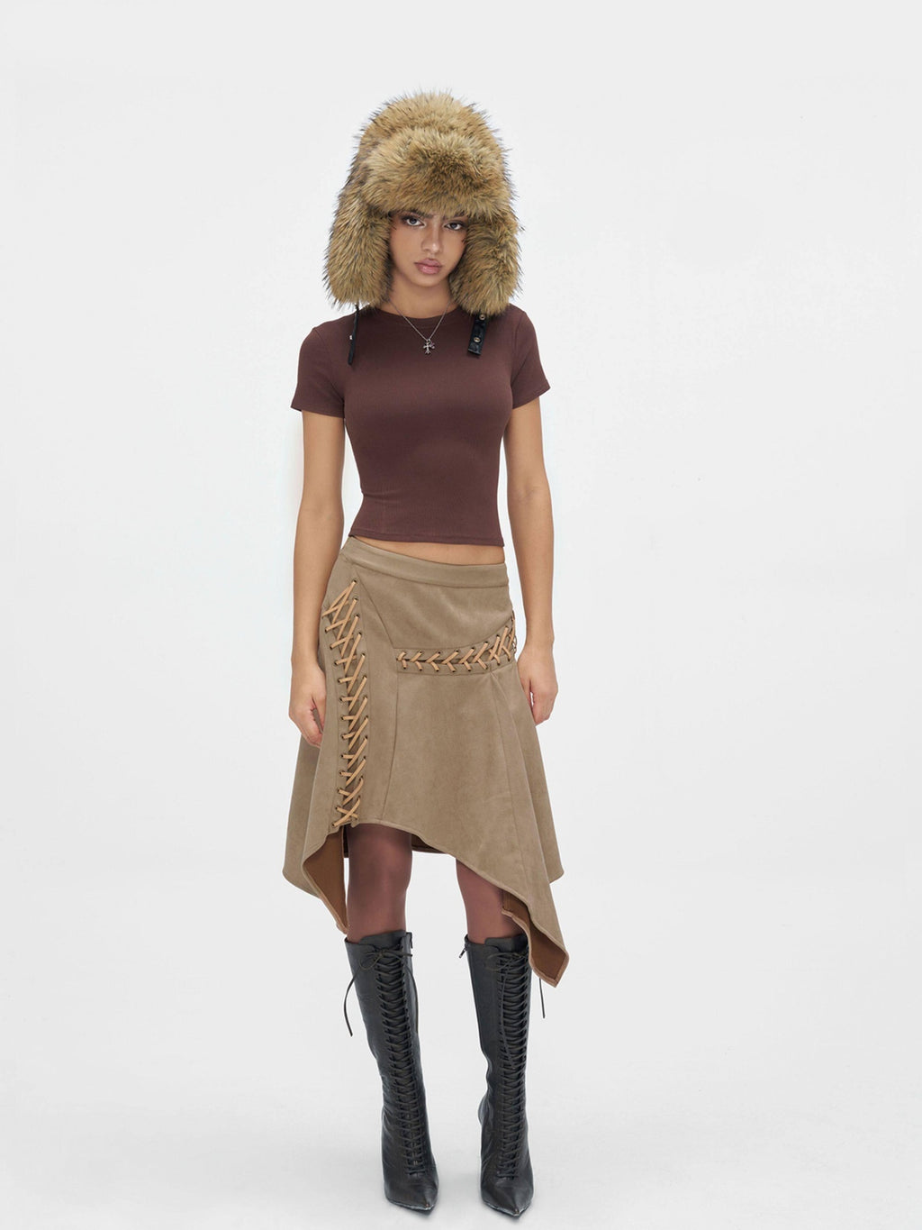 JYOSEI Warm Polyester Street Round Top Wide Brim Trapper Women One Size Camel Hats