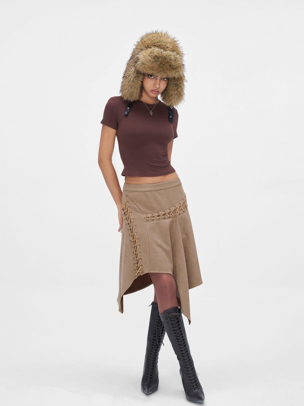 JYOSEI Warm Polyester Street Round Top Wide Brim Trapper Women One Size Camel Hats