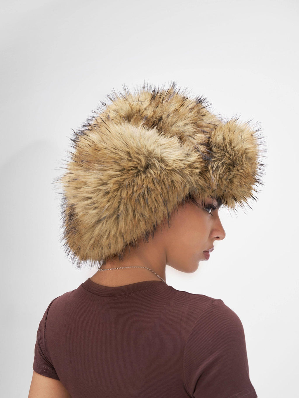 JYOSEI Warm Polyester Street Round Top Wide Brim Trapper Women One Size Camel Hats