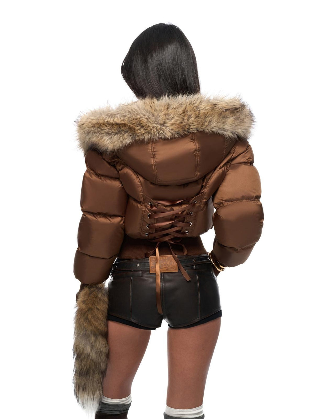 JYOSEI Warm White Duck Down Hooded High Waist Short Sexy Puffer Women Down Jackets