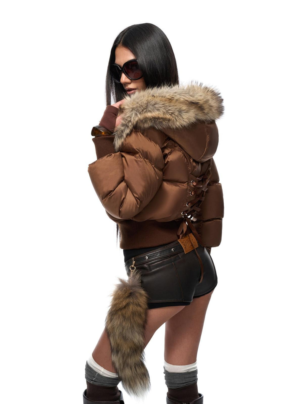 JYOSEI Warm White Duck Down Hooded High Waist Short Sexy Puffer Women Down Jackets
