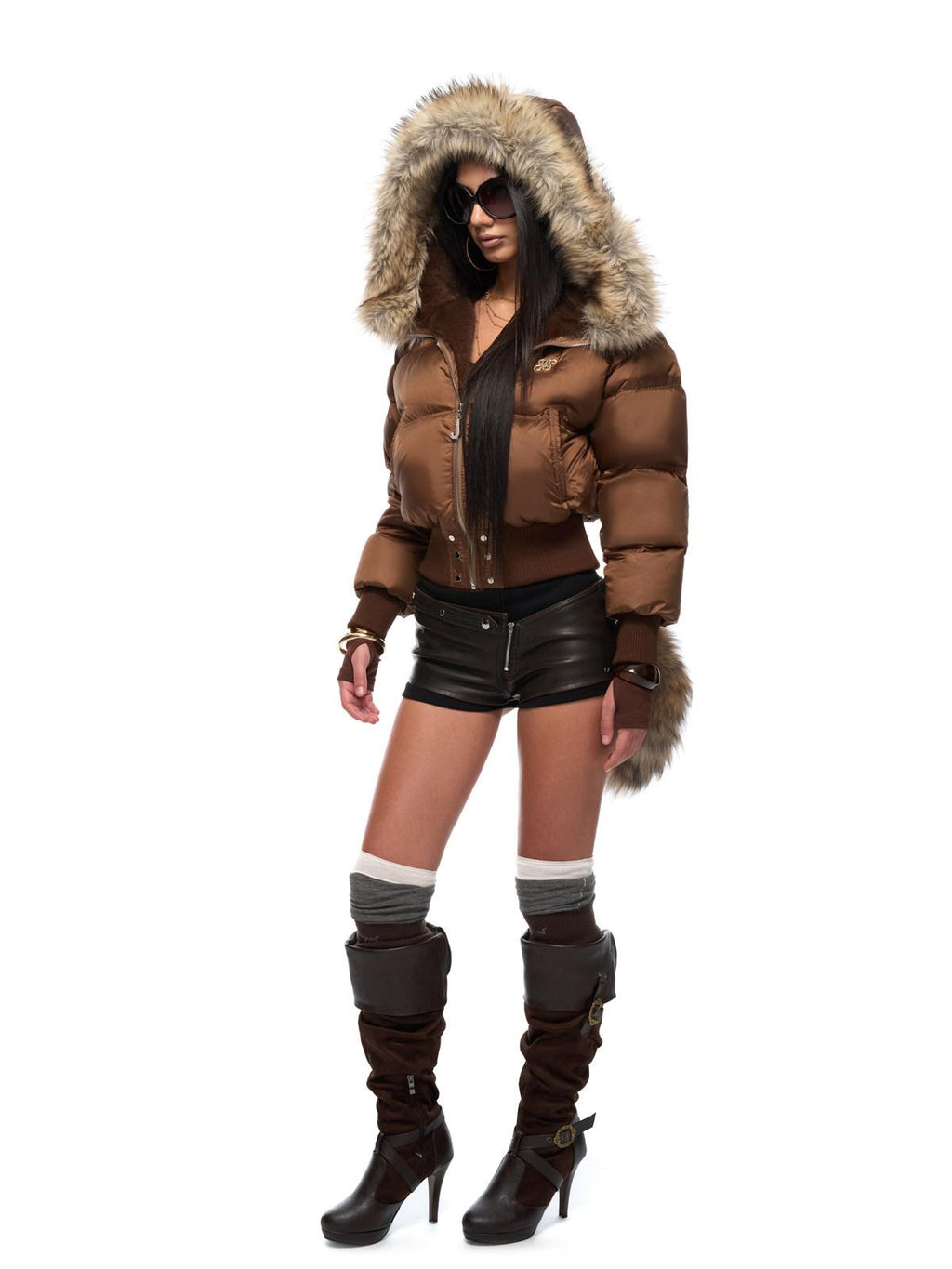 JYOSEI Warm White Duck Down Hooded High Waist Short Sexy Puffer Women Down Jackets