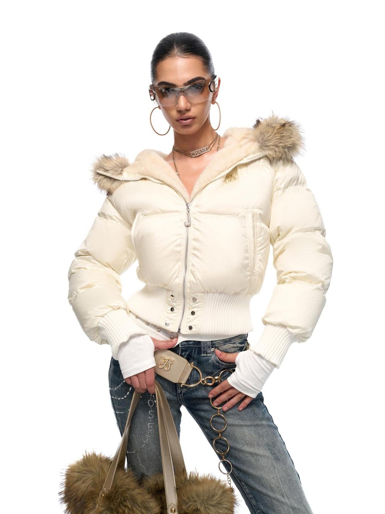 JYOSEI Warm White Duck Down Hooded High Waist Short Sexy Puffer Women Down Jackets