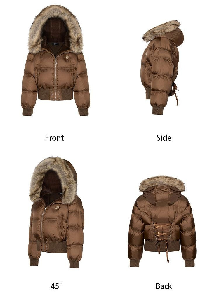 JYOSEI Warm White Duck Down Hooded High Waist Short Sexy Puffer Women Down Jackets