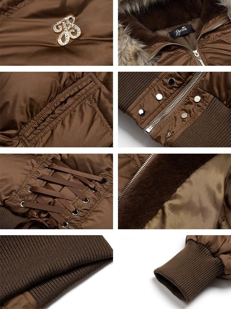 JYOSEI Warm White Duck Down Hooded High Waist Short Sexy Puffer Women Down Jackets