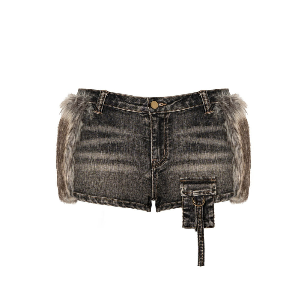 JYOSEI_Washed_Low_Rise_Stretch_Skinny_Button_Pockets_Women_Black_Brown_Denim_Shorts_MISSTT